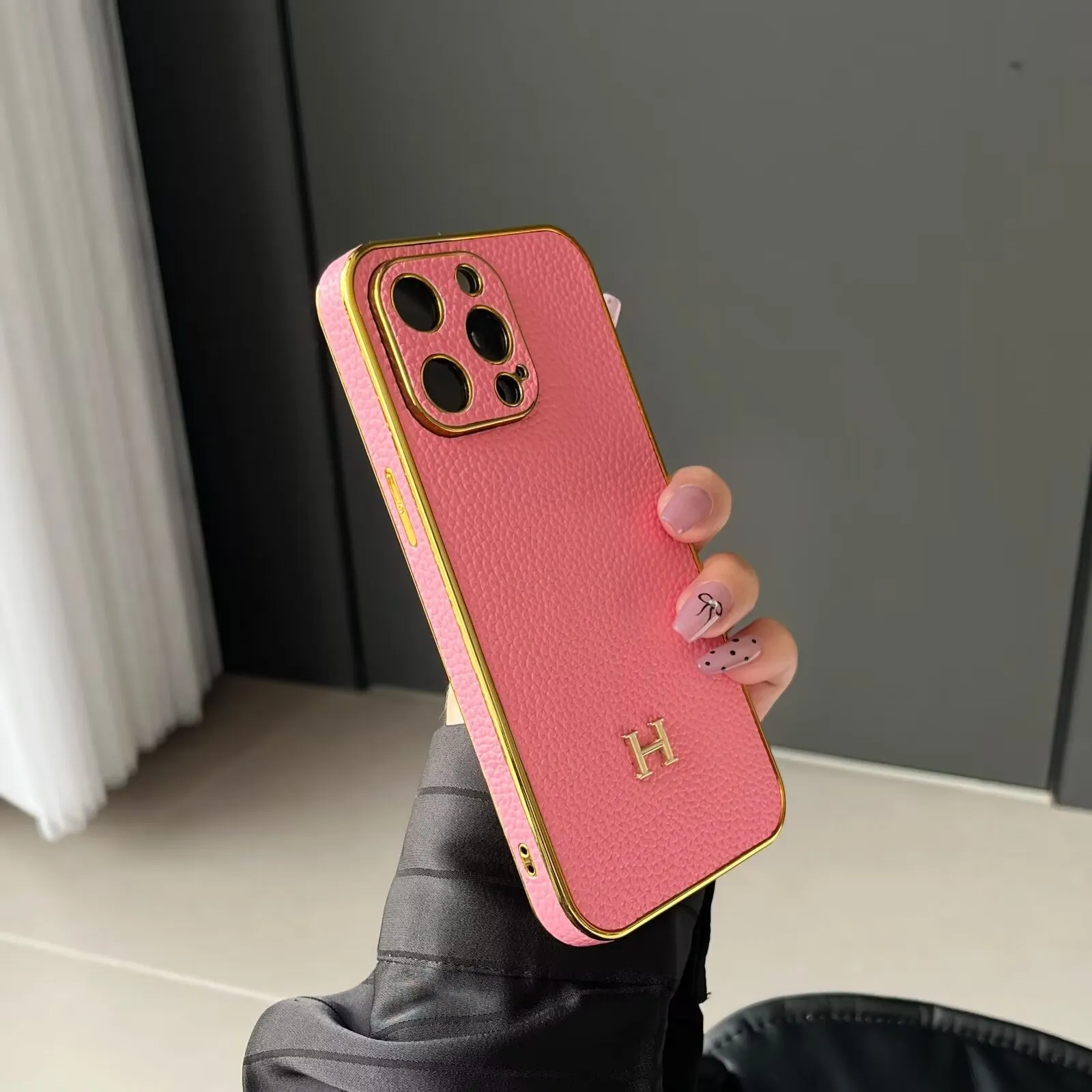 Luxury Hermes Genuine Leather Electroplating Elegant Apple iPhone Case