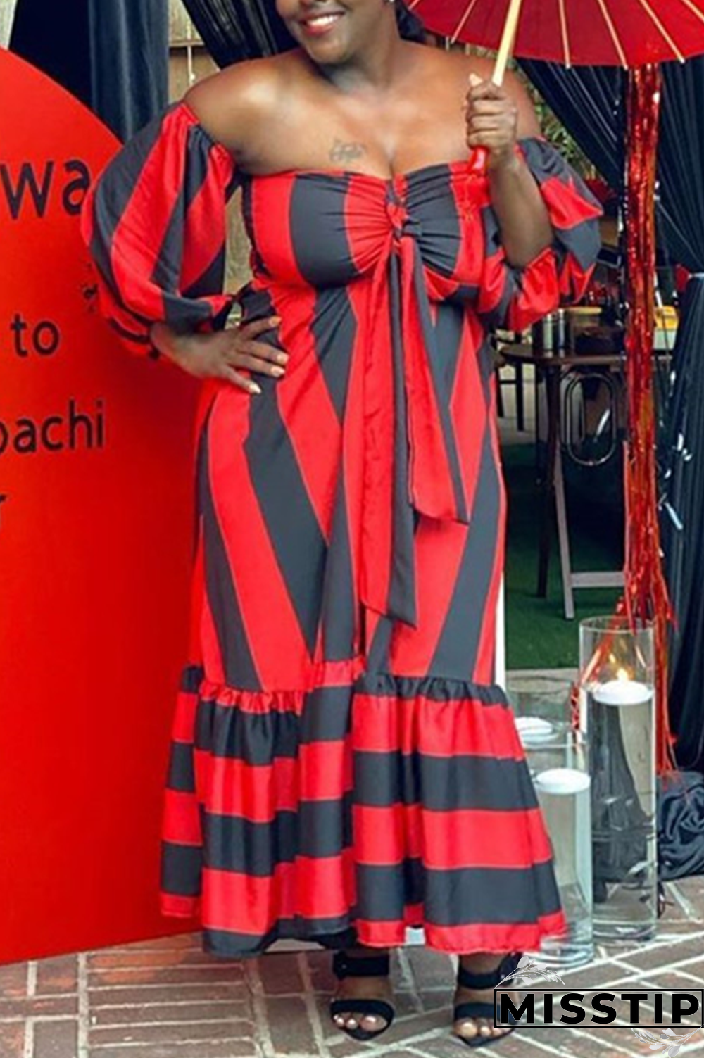 Jacinth Fashion Casual Off The Shoulder Strapless Strapless Dress Floor Length Striped Dresses