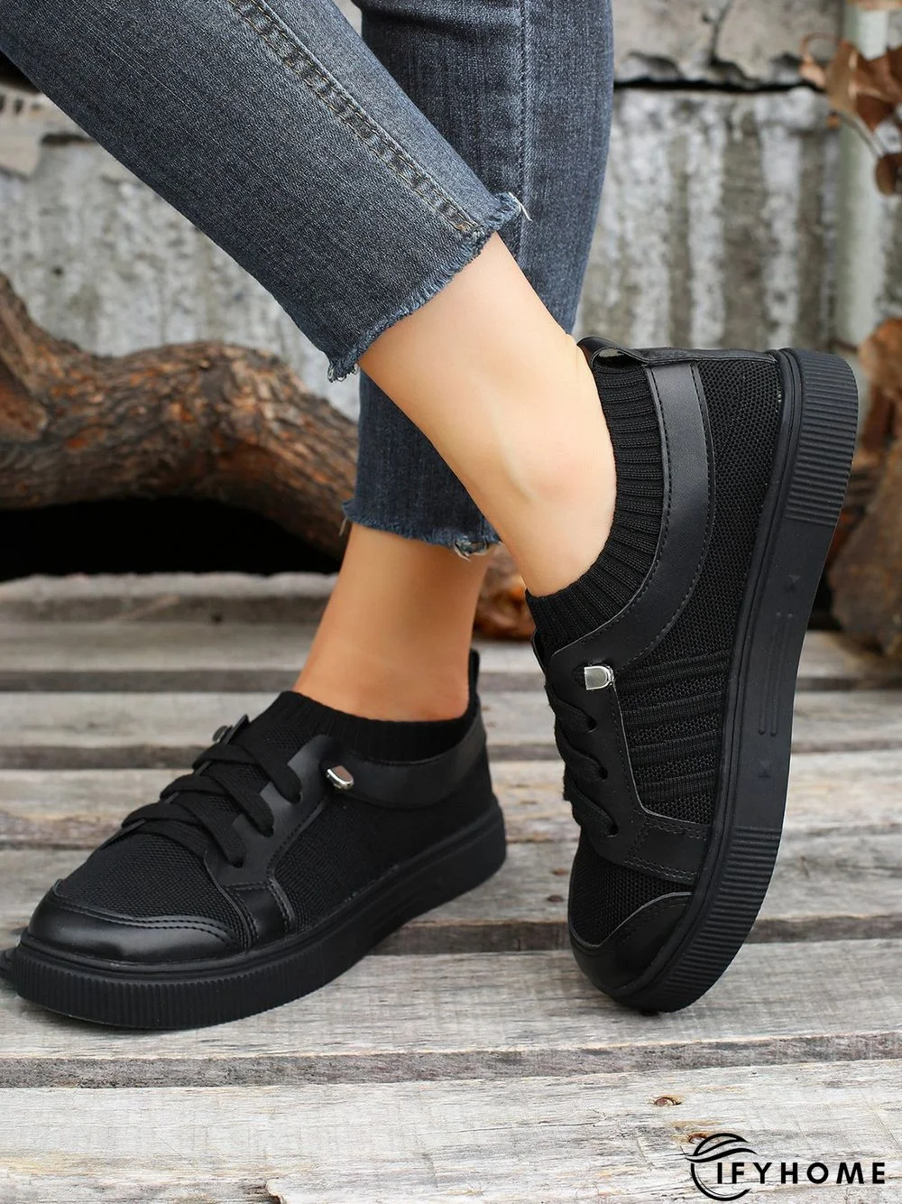 Women's Plain Color Split Joint lip On Fly Woven Shoes | IFYHOME