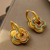 Creative Blue Red Painting Golden Earrings