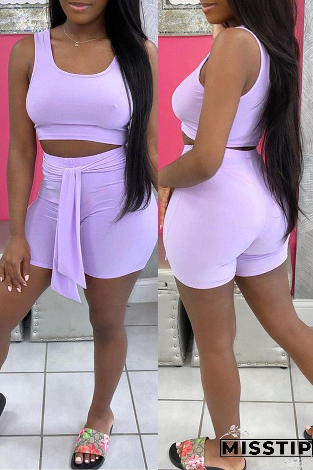 Sky Blue Fashion Casual Solid Vests U Neck Sleeveless Two Pieces