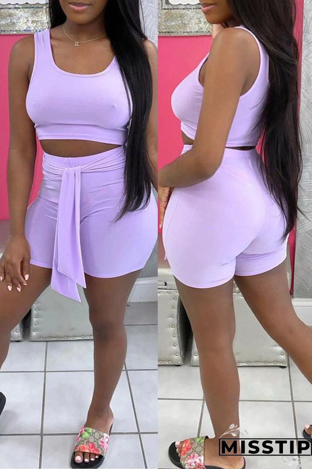 Sky Blue Fashion Casual Solid Vests U Neck Sleeveless Two Pieces