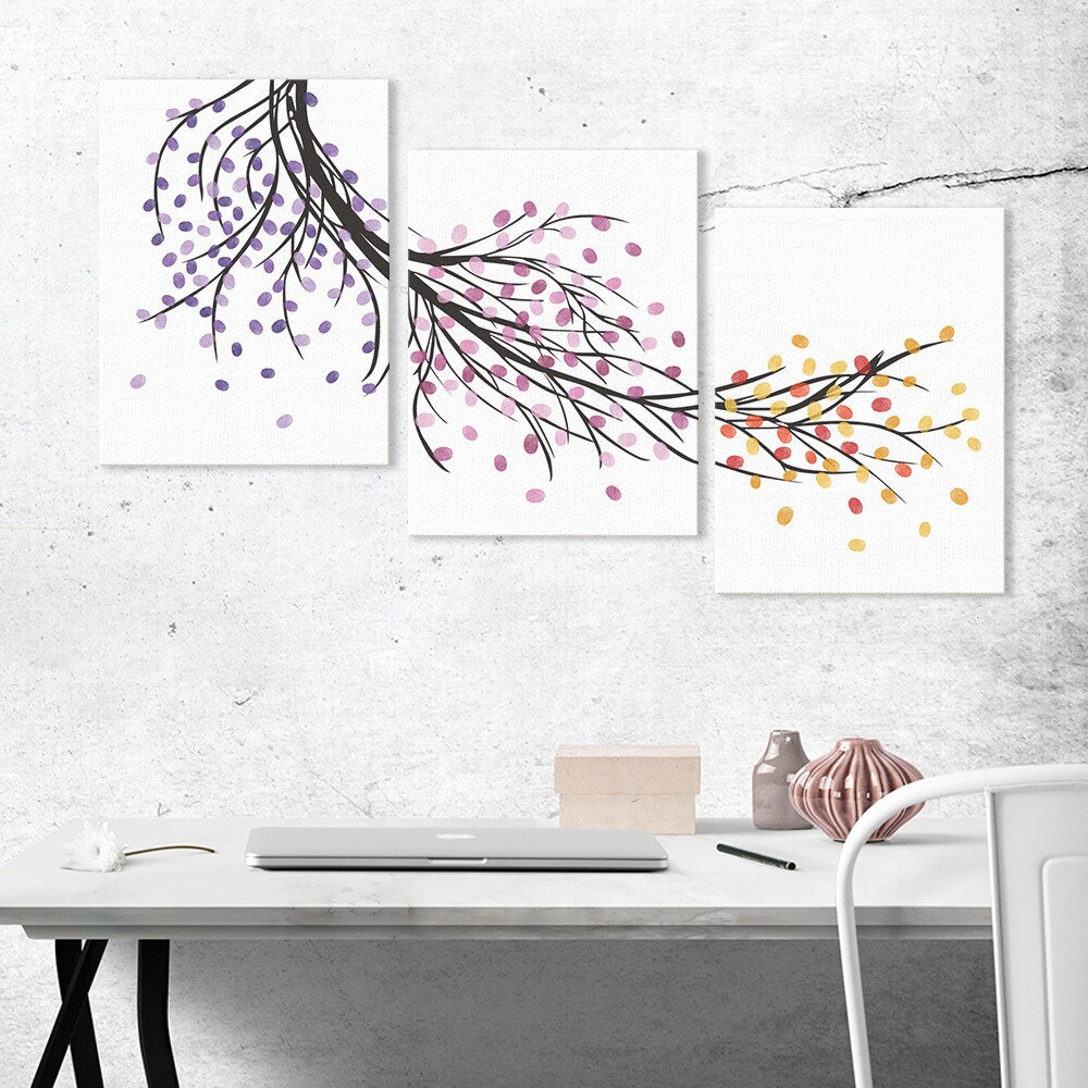 HAOCHU 3Pcs Fingerprint Canvas Painting DIY Branch Unique Personalized Picture Wedding Event Party Guestbook Home Wall Decor