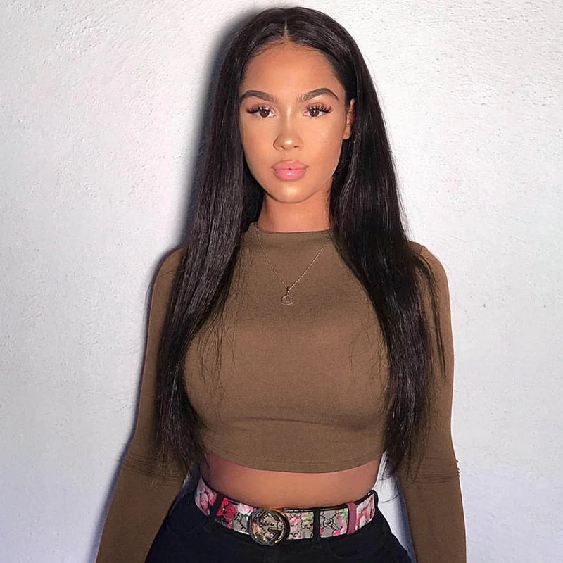 HEYounGIRL Solid Basic Long Sleeve Womens Tshirt Casual Black White Fashion Crop Top T Shirt Ladies Fashion Korean Tee Shirt