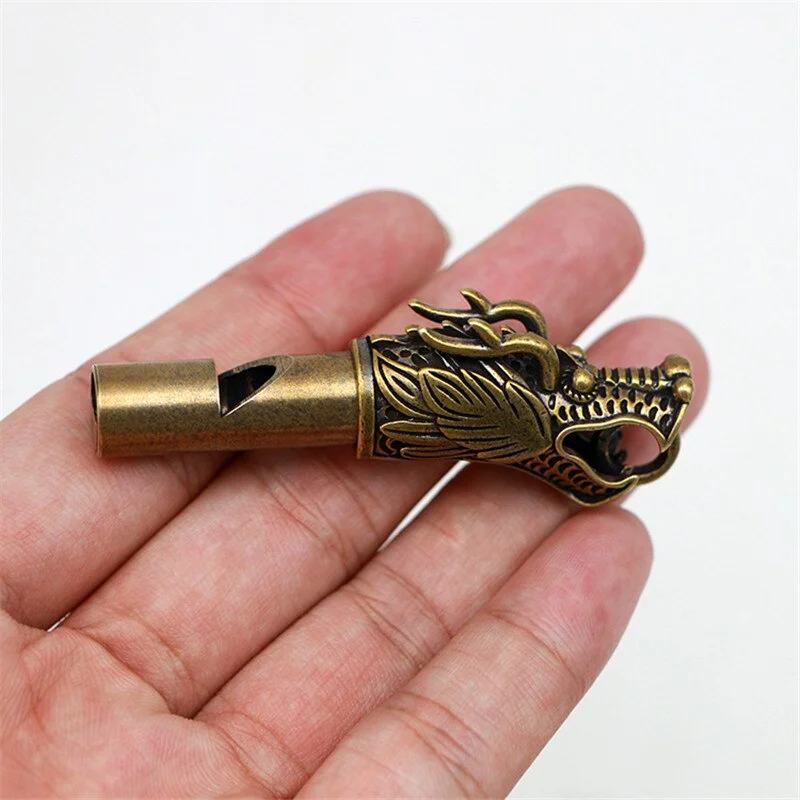 Handmade Brass Dragon Head Whistle Car Keys Chains Pendants Men Women Outdoor Survival Tools Whistles Necklaces Keychains Charm