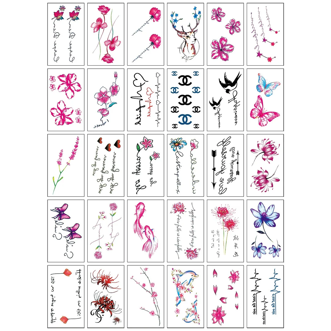 3D personality children young men and women fashion flowers simple text love arm neck wrist waterproof temporary tattoo stickers