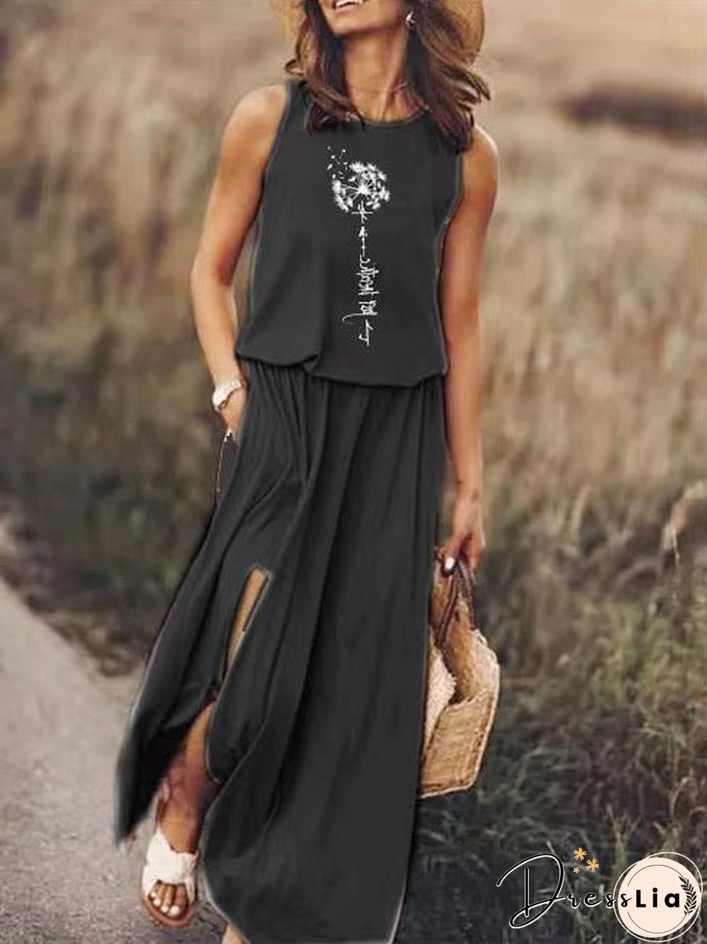 Women'S Dresses Dandelion Crew Neck Sleeveless Slit Dress