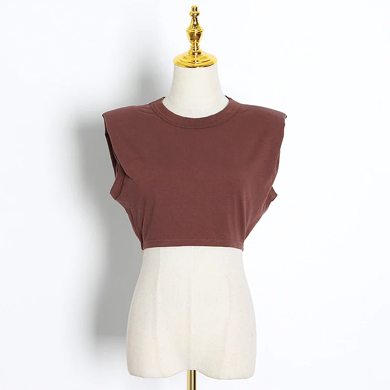 Toloer Minimalist Women T Shirt O Neck Sleevelesss Elegant Short T-Shirt For Female Fashion Clothing 2020 Spring Summer