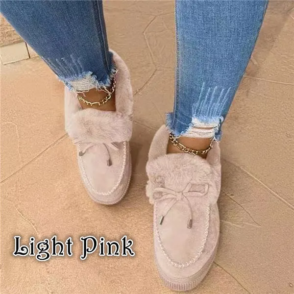 Winter Women Fashion Flat Shoes Suede Women Cute Soft Fur Padded Shoes Slip On Platform Ladies Casual Shoes