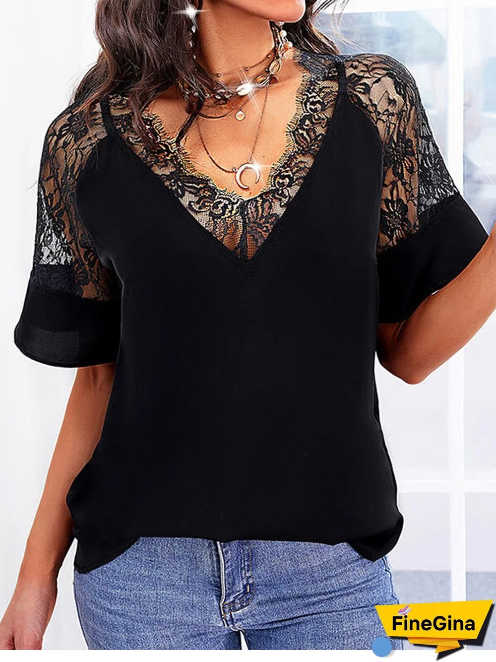 Casual V Neck Short Sleeve T-Shirt