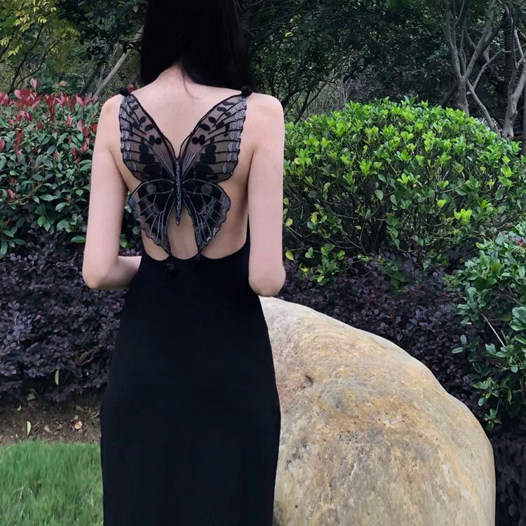 Aiertu Black Elegant Knitted One-piece Dress Women Bow Embroidery Design Evening Party Dress Female Fashion Korean Sexy Backless Dress Aiertu