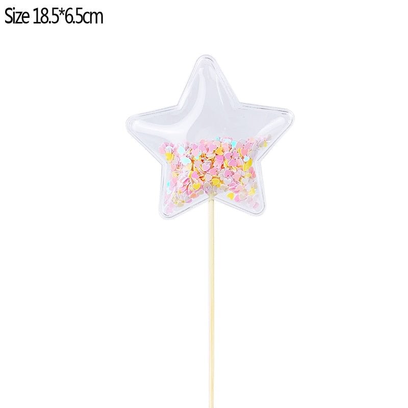 3Pcs Transparent Sequin Cake Topper Baby Shower Birthday DIY Cake Top Flags Decoration Cupcake Topper Mermaid Party Supplies
