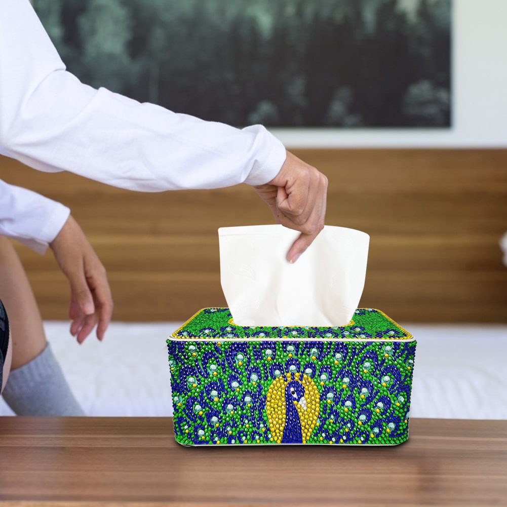 复制DIY Diamond Painting Tissue Box 5D Peafowl Storage Case Craft Home Decor