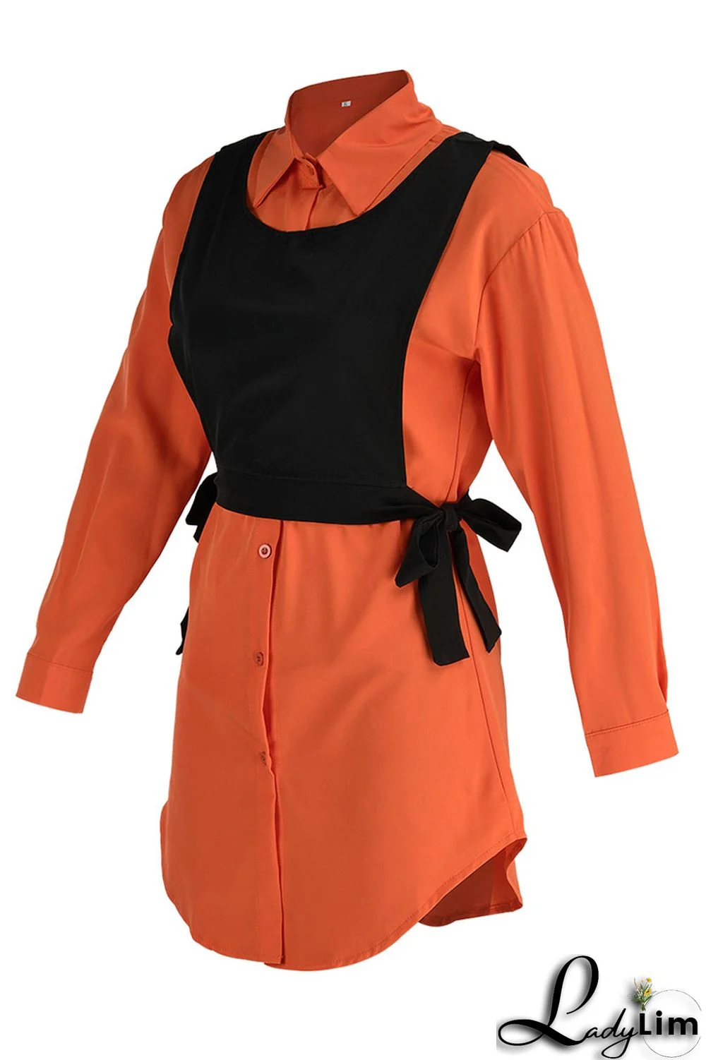 Light Blue Casual Simplicity Solid Patchwork Buckle Turndown Collar Long Sleeve Two Pieces