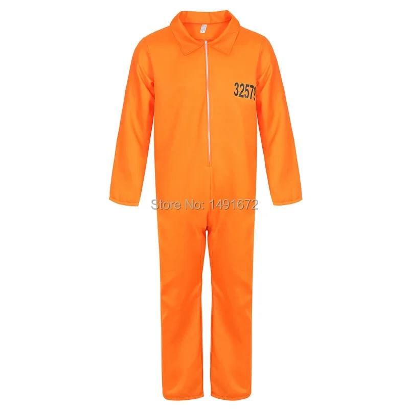 Men's Prisoner Costume Escaped Prisoner Jumpsuit Orange Prison Inmate Halloween Cosplay Costumes Unisex Jail Criminal Dress Up