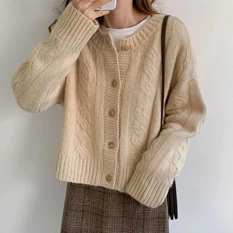 Syiwidii Short Criss-Cross Sweater Woman Cardigan Tops Fall Winter 2021 Vintage Knitted Jacket Button Up O Neck Long Sleeve Coat