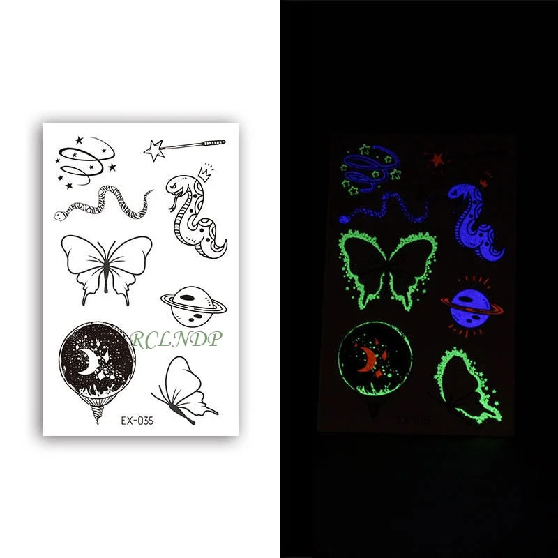 Waterproof Temporary Luminous Tattoo Sticker Moon Lunar Planet Star Sky Element Tattos Flash Tatoo Fake Tatto for Kids Women Men