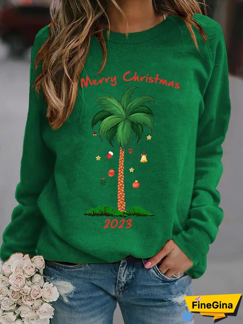 Women's Casual Merry Christmas Print Long Sleeve Sweatshirt