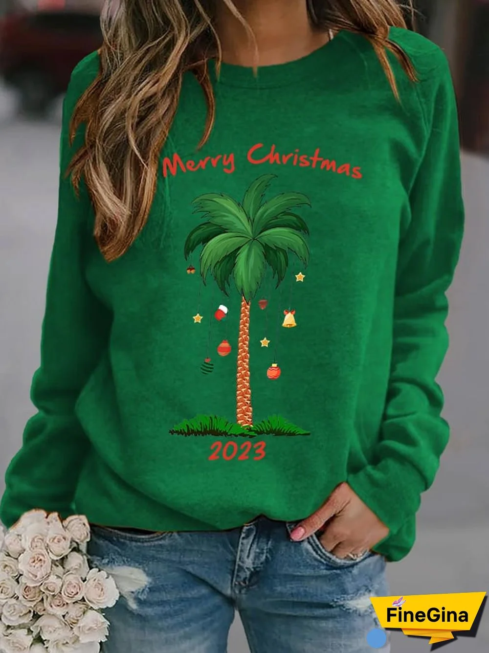 Women's Casual Merry Christmas Print Long Sleeve Sweatshirt