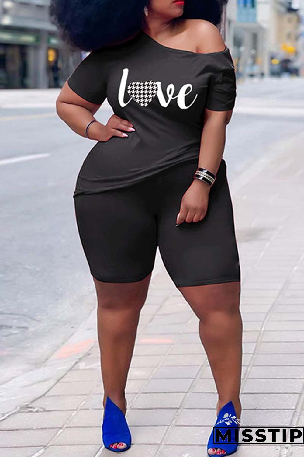 Orange Casual Print Basic Oblique Collar Plus Size Two Pieces