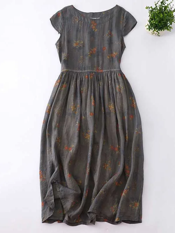 Women's Summer Half Sleeve Vintage Printed Midi Dress New Dress socialshop