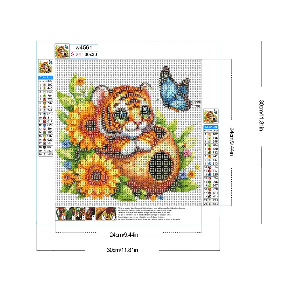 Diamond Painting - Full Round Drill - Flower Tiger(Canvas|30*30cm)