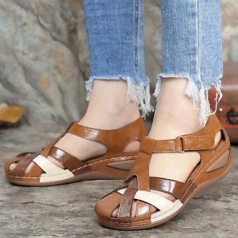 2021 Women's Sandals Wedge Buckle Strap Sandals Female Retro Casual Sewing Women Shoes Flats Platform Retro Sandalias Plus Size