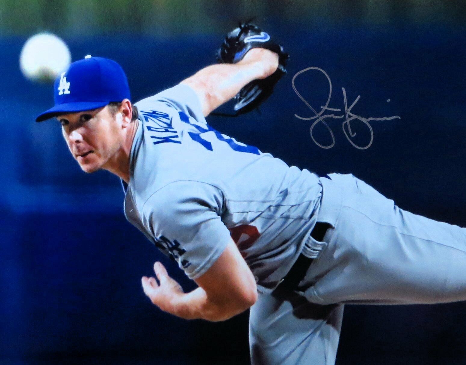 Scott Kazmir Signed Autographed 11X14 Photo Poster painting LA Dodgers Pitch in Air w/COA