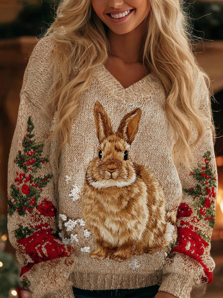 Christmas Cute Animal Pattern Design Women's Knitted Sweater elevenforest