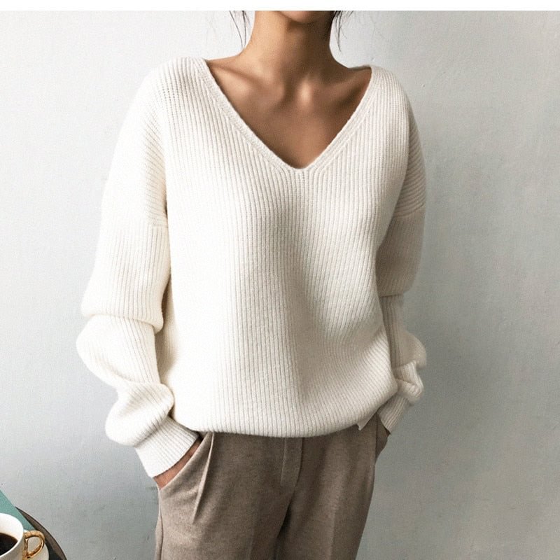 HELIAR Women Sweaters V-Neck Solid Pullovers Knitted Tops Long Sleeve Fleece Jumpers Soft Warm Casual Sweater Women 2021 Winter