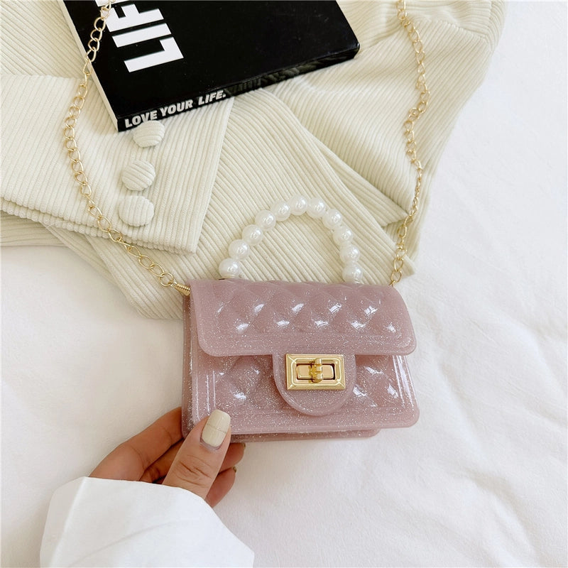 Women’s Small PVC Lattice Elegant Square Lock Clasp Jelly Bag