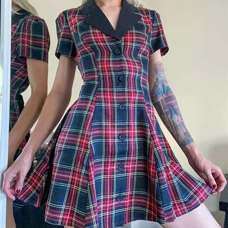 ALTERNATIVE GRUNGE PLAID MINI DRESS