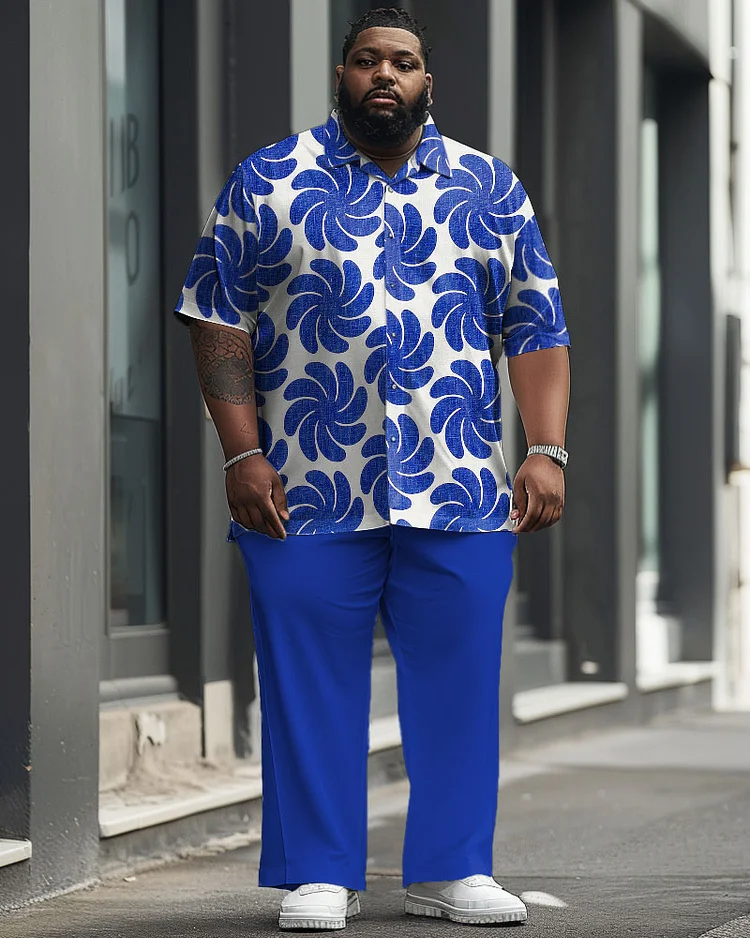 Men's Plus Size Holiday Floral Pattern Short Sleeve Shirt Suit