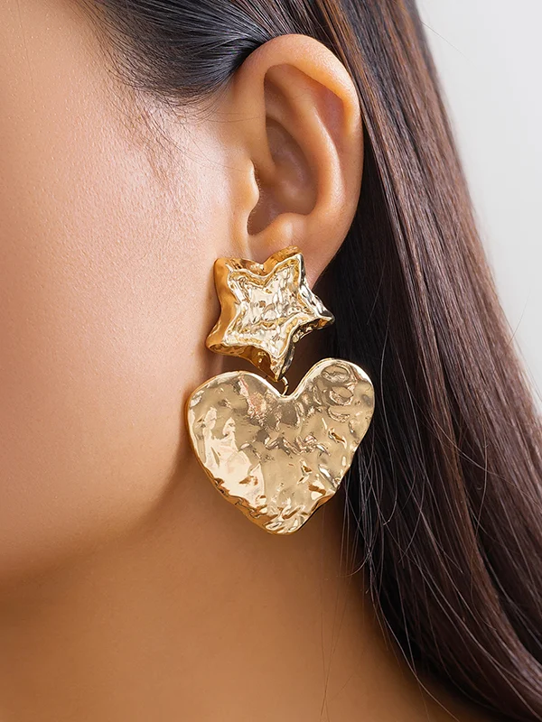 Normcore Heart Shape Solid Color Star Shape Earrings Accessories