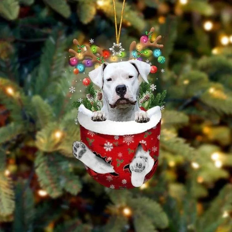 VigorDaily Dogo Argentino In Snow Pocket Christmas Ornament SP239