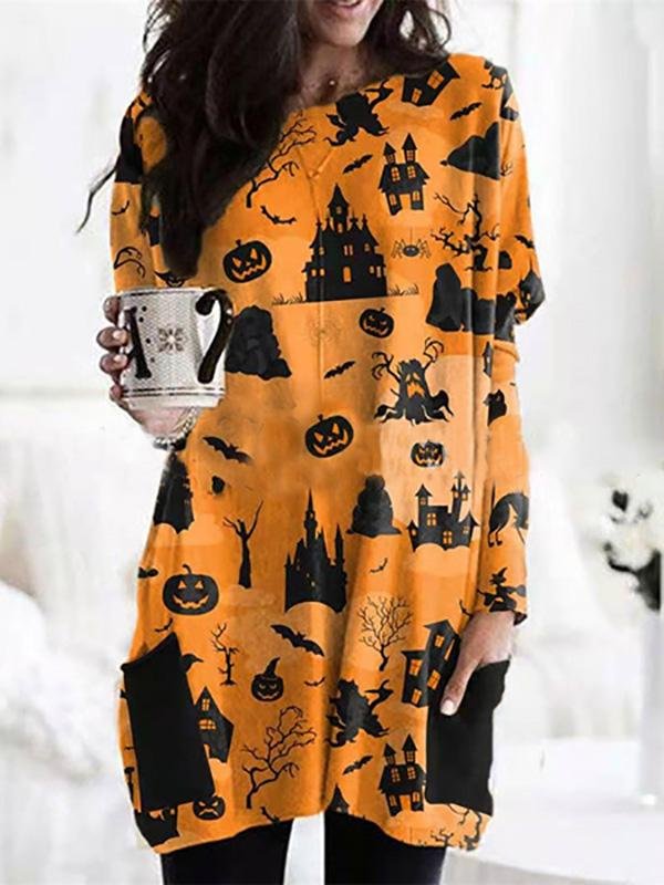 Halloween Casual Ghost Graphic Round Neck Knitting  Dresses