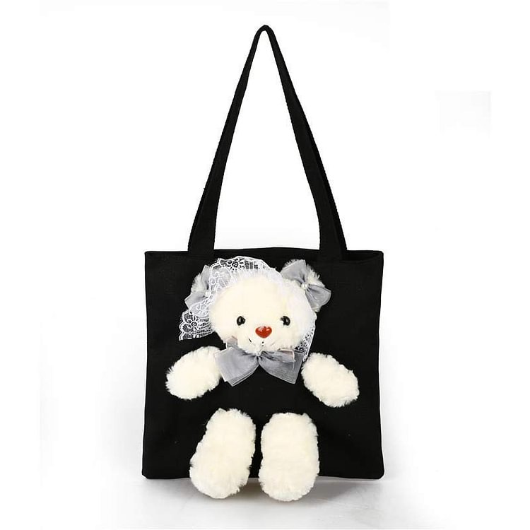 Lovely Bear Doll Pure Color Canvas Crossbody Bag - Modakawa modakawa