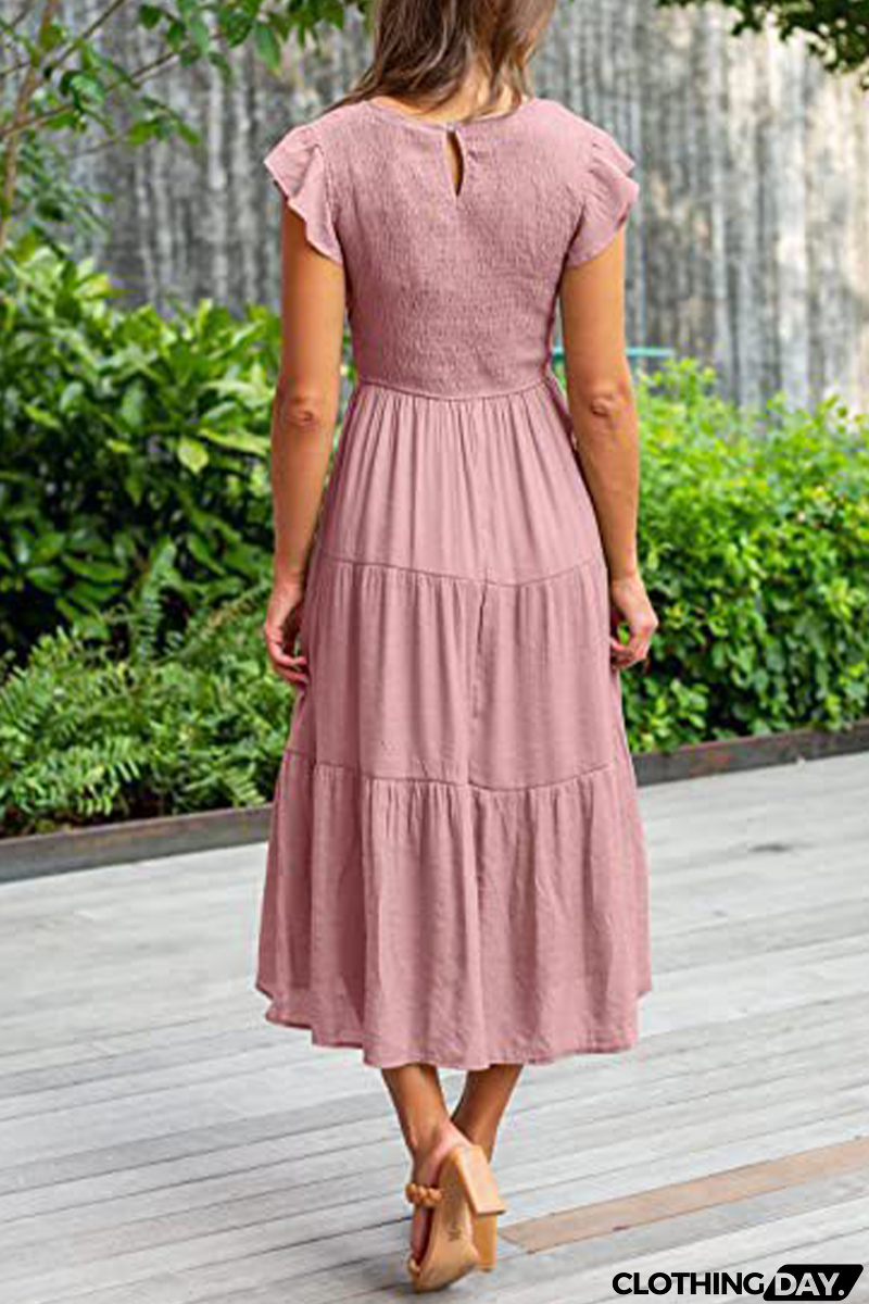 Fashion Solid Flounce O Neck Cake Skirt Dresses（9 colors）