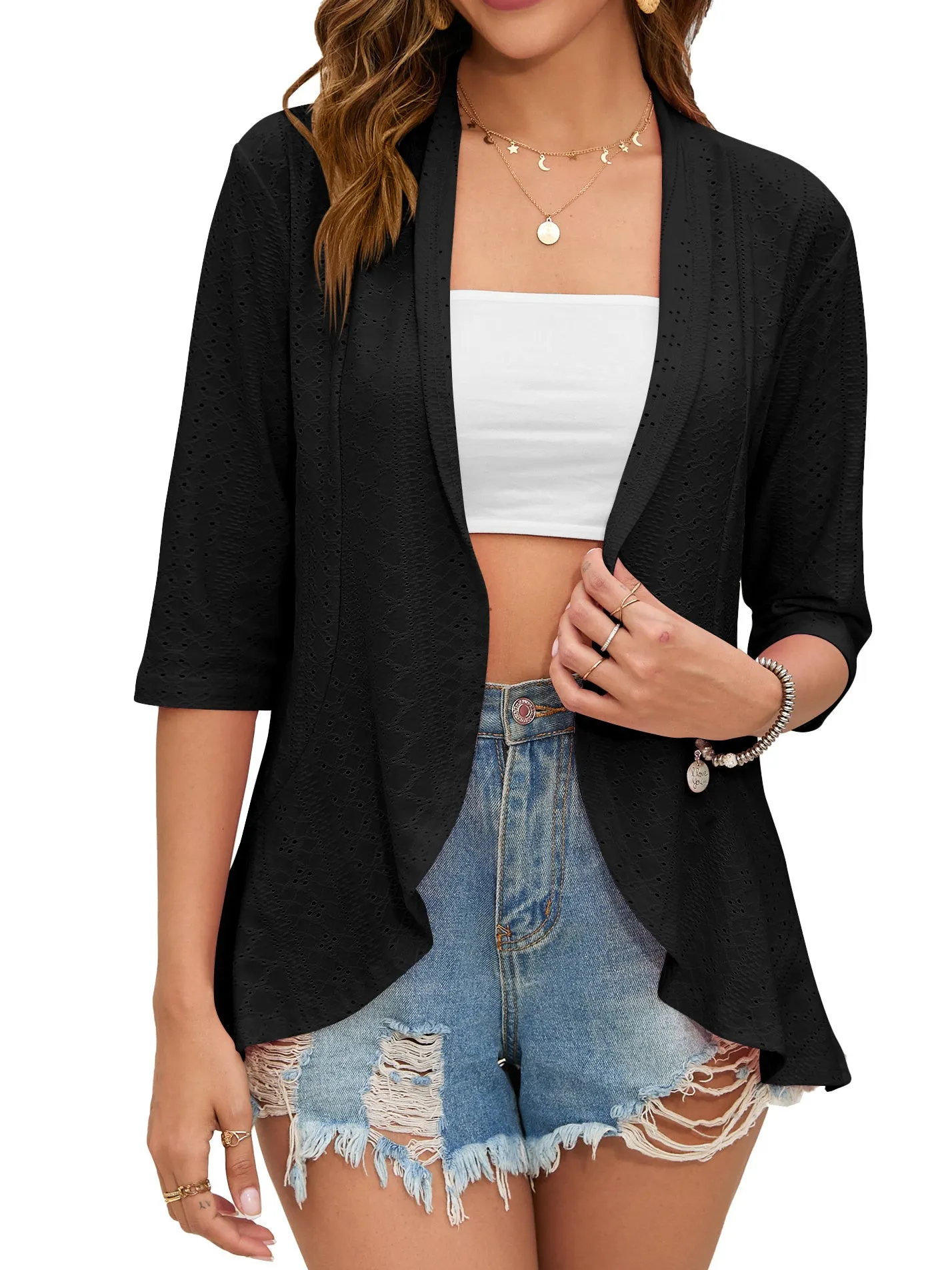Women's Solid Color 3/4 Sleeve Ruffle Top