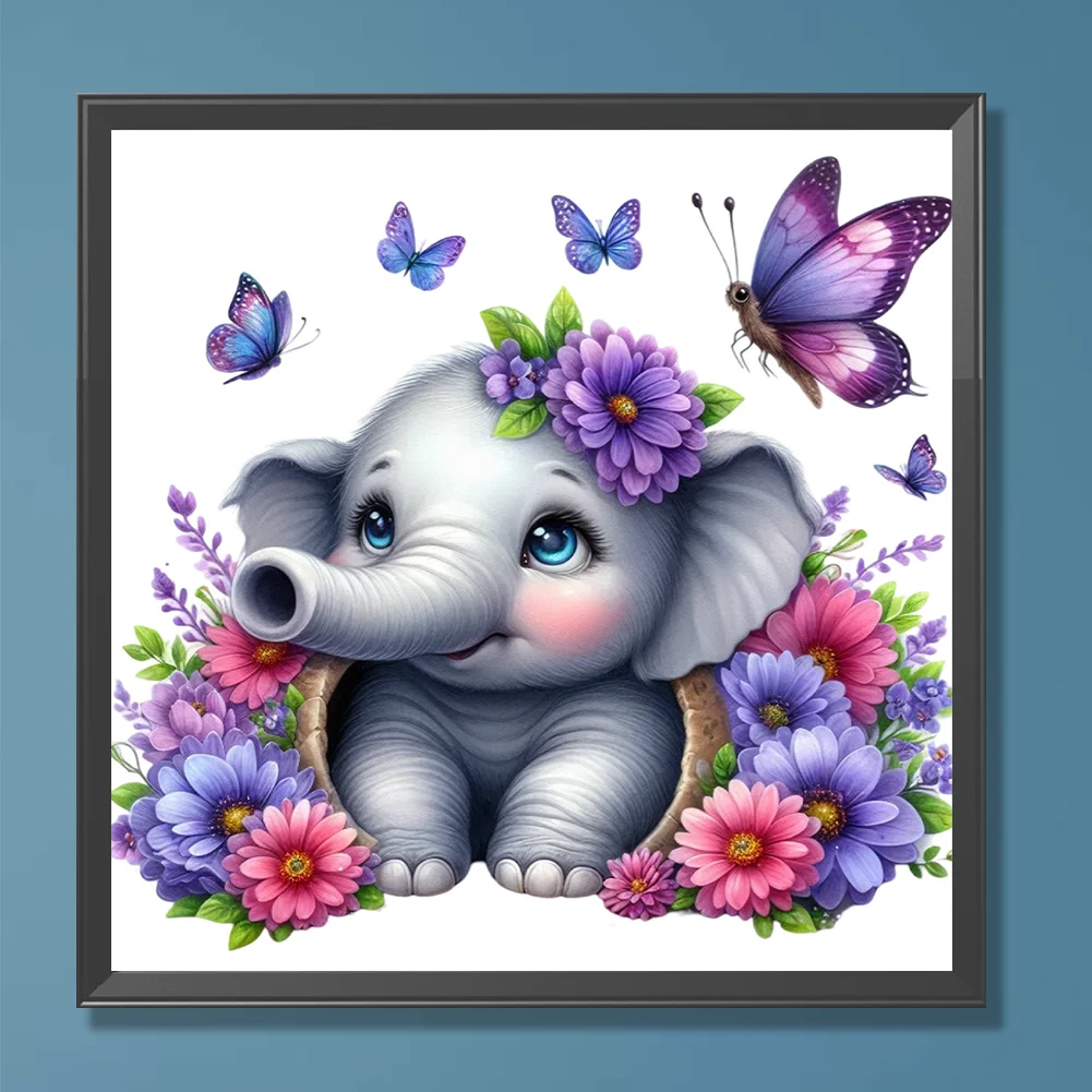 Diamond Painting - Full Round Drill - Flower Elephant(Canvas|30*30cm)