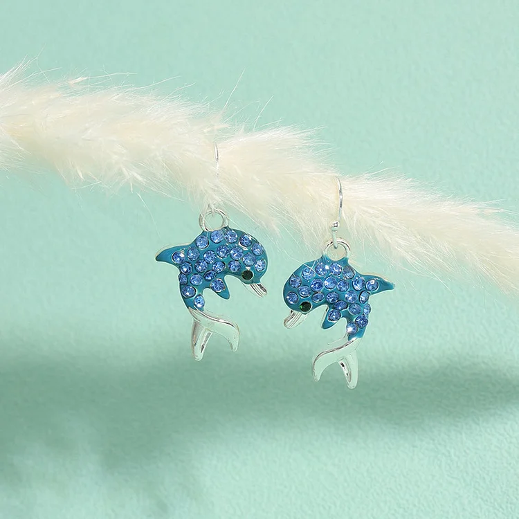 Vintage Blue Dolphin Blue Diamond Earrings