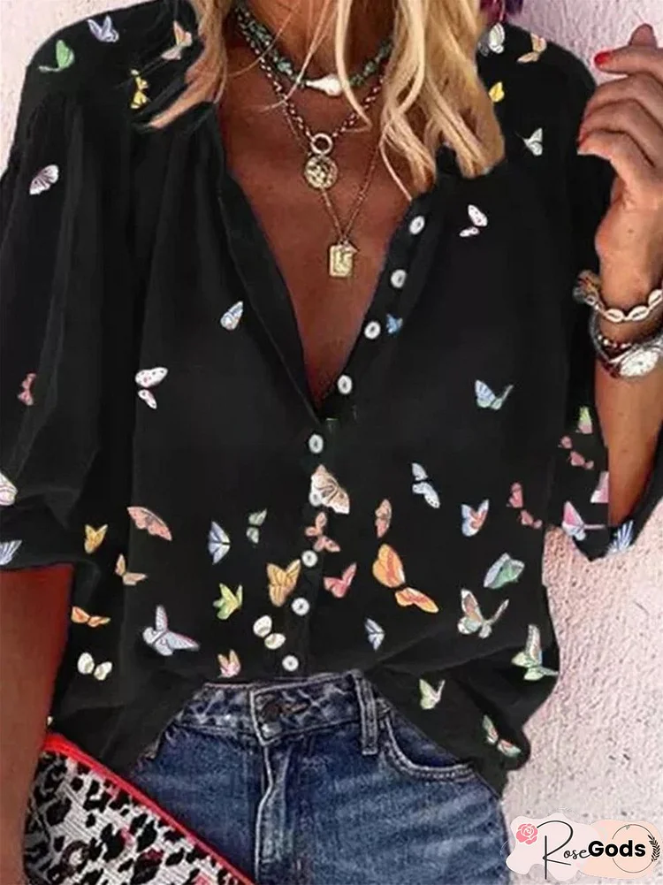 Colorful Print Chiffon Long Sleeve Shirt