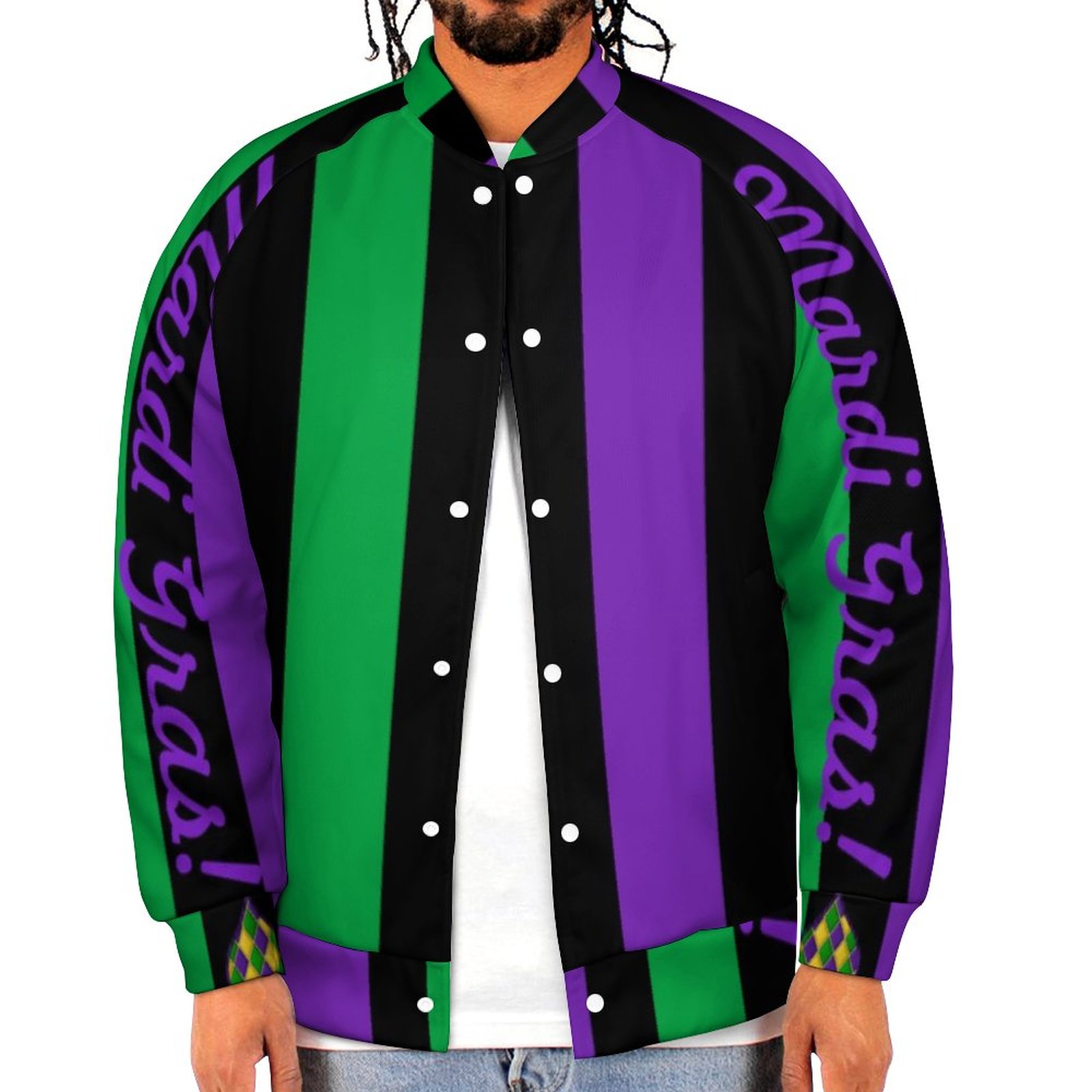 Mardi Gras Skinny Stripes Woman  Mens Baseball Jacket Guys Graphic Print Varsity Streetwear Coats