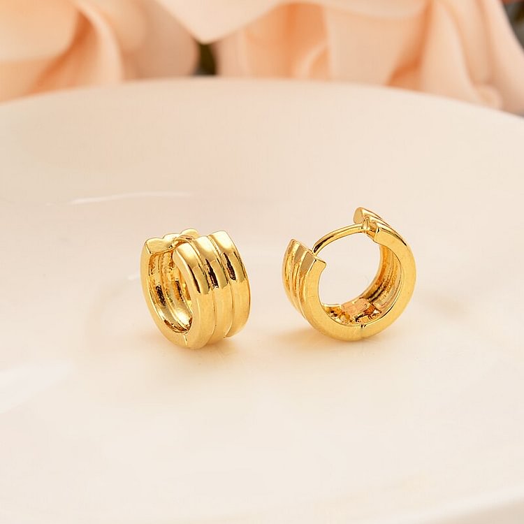 24k Africa Girls small Round Circles Huggies Hoop Earrings Gold Color Jewellery