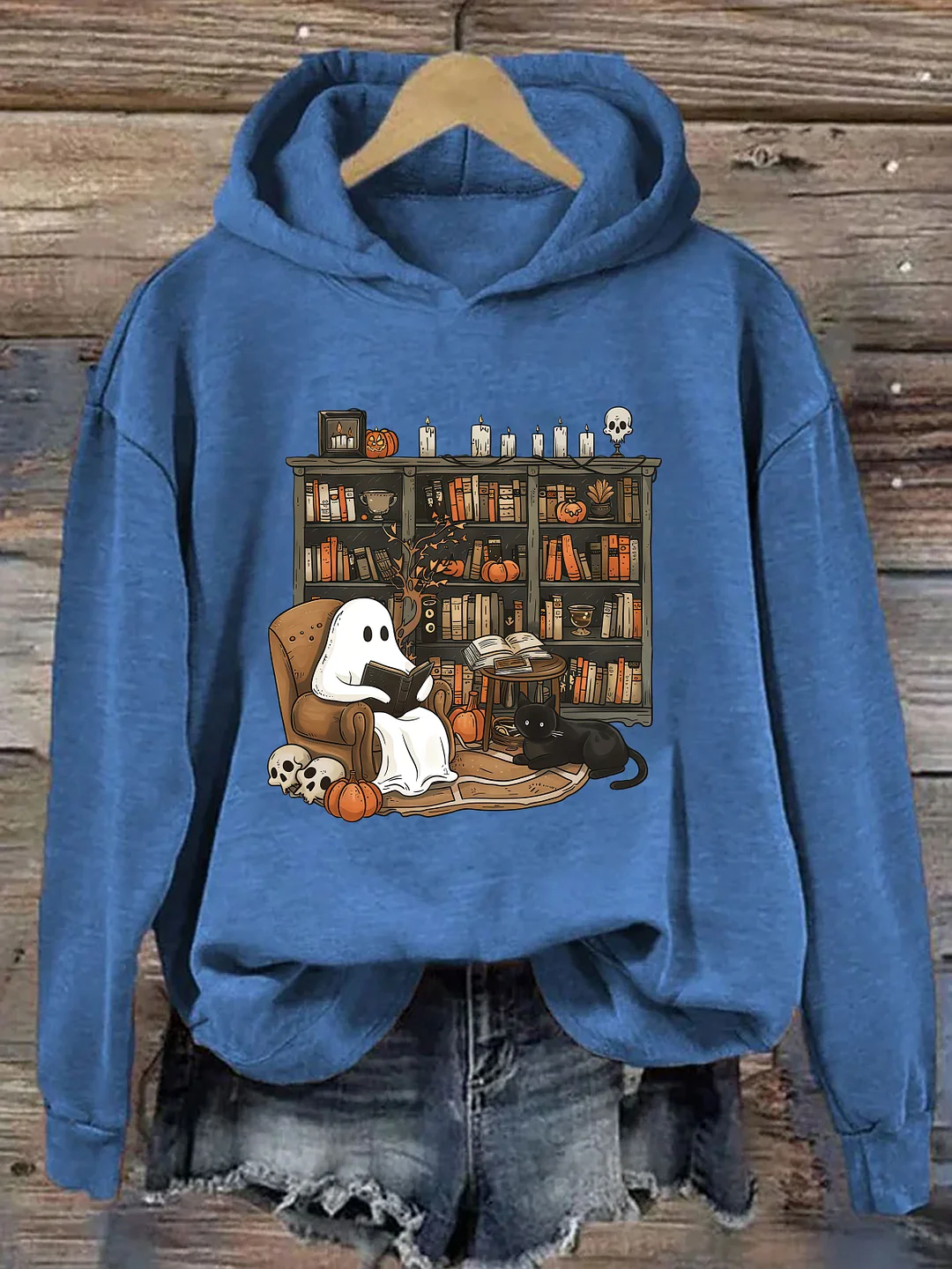  Retro Ghost Reading Books Hoodie