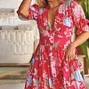 Gioiacombo&trade; Abito estivo con tasca con scollo a V e stampa floreale da donna