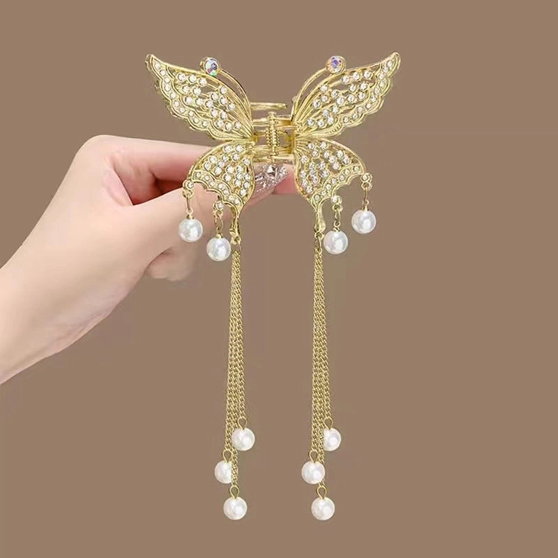 Metal Butterfly Hairpin Women’s High-grade Temperament Half-tie Hair Tassel Pendant Hair Accessories New Back Head Clip
