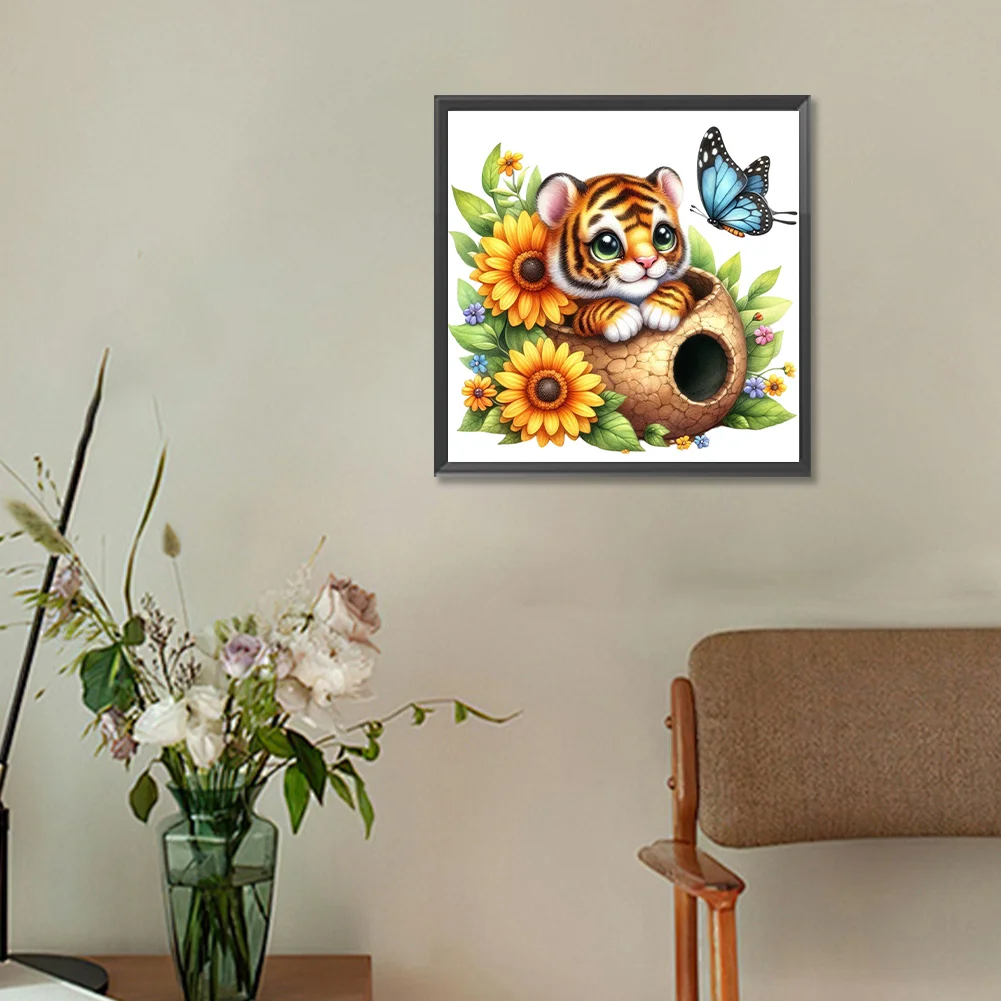 Diamond Painting - Full Round Drill - Flower Tiger(Canvas|30*30cm)