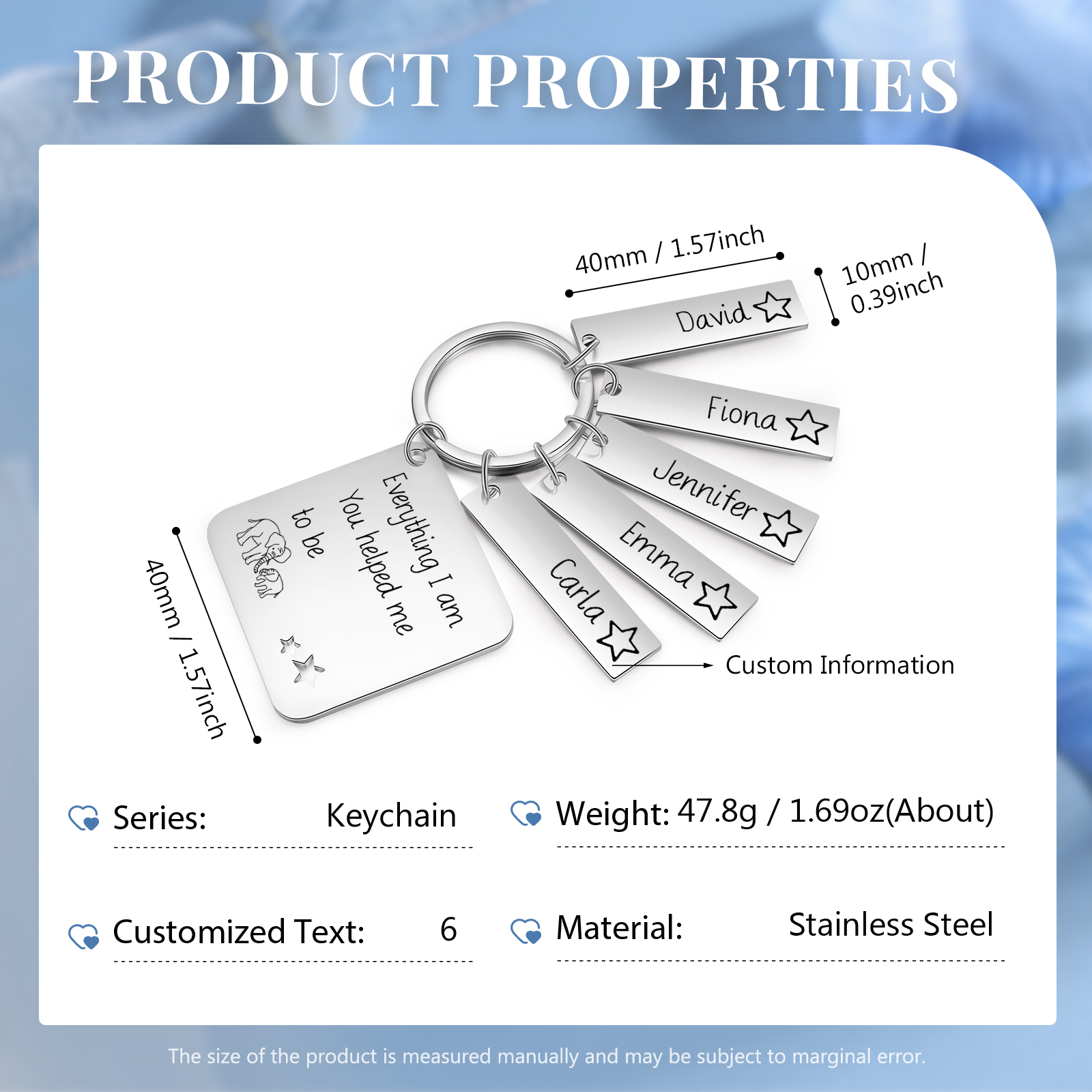 Personalised 5 Names & 1 Text Keychain Elephant Family Keychain Gifts for Father/Mother/Grandma/Grandpa-Jessemade AU