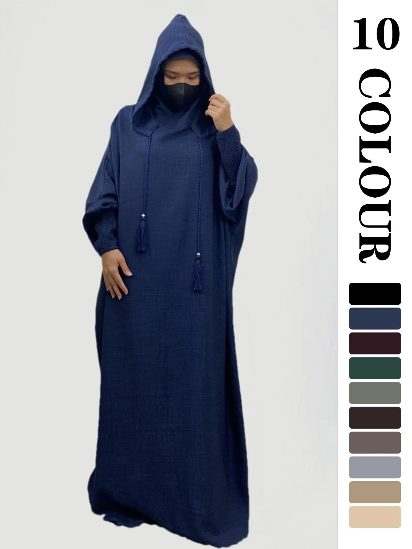 Women's Solid Hooded Dress, Casual Long Sleeve Dress for Fall & Winter, Women's Islamic Clothing for Daily Wear, Modesty Muslim Clothing